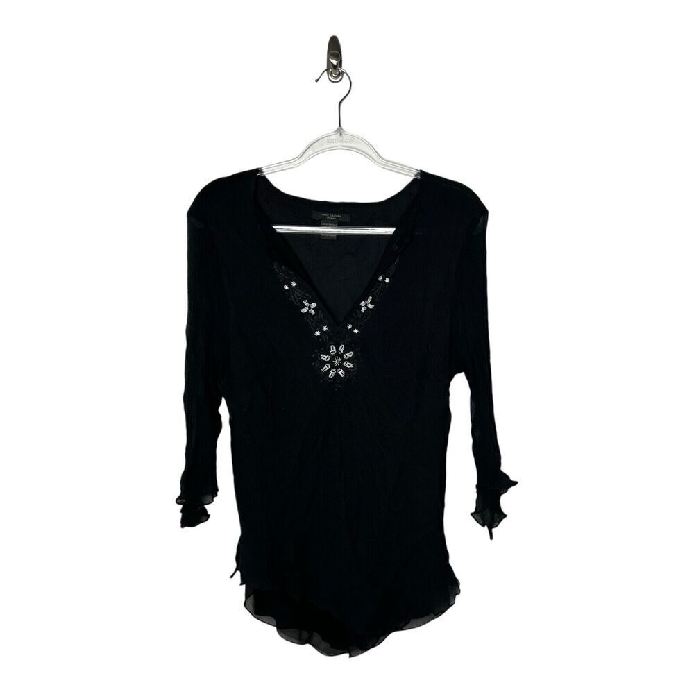 Anne‎ Carson Silk Top Womens 1X Embroidered Witchy Y2K Vtg Whimsigoth Mesh Black